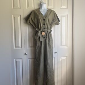 BNWT Women Linen Blend Belted Pocket Jumpsuit